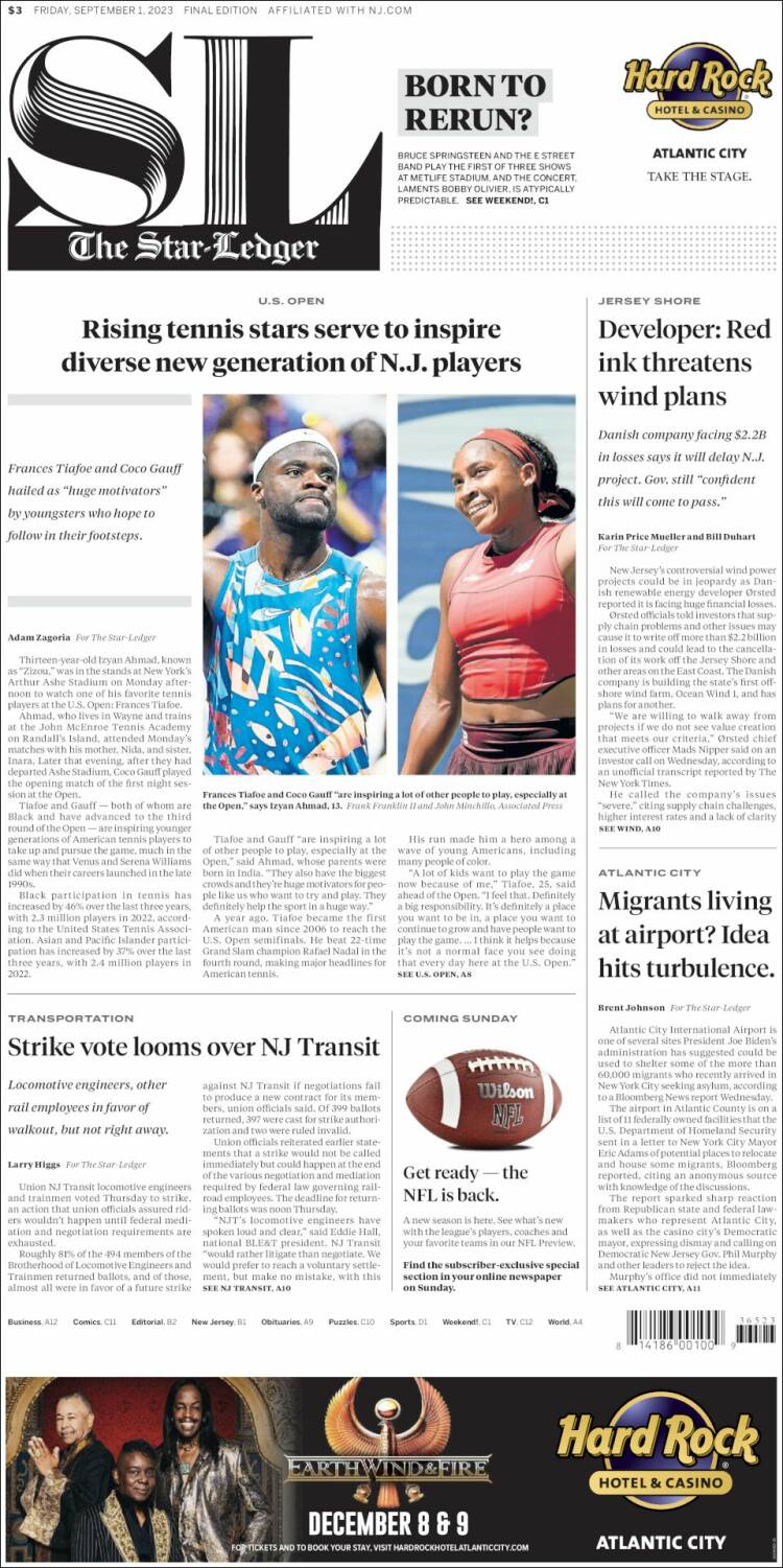 Portada de Star-Ledger (USA)