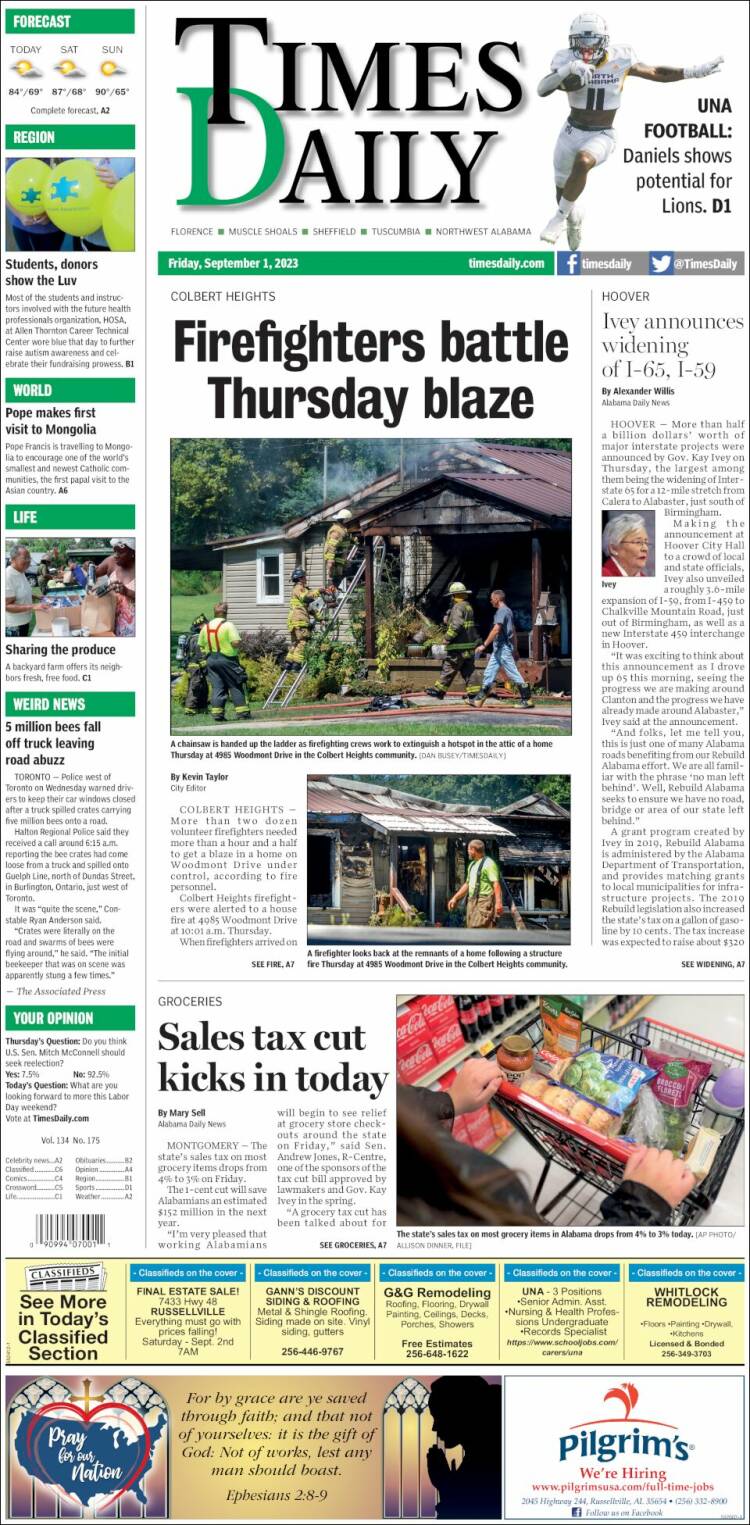 Portada de Times Daily (USA)