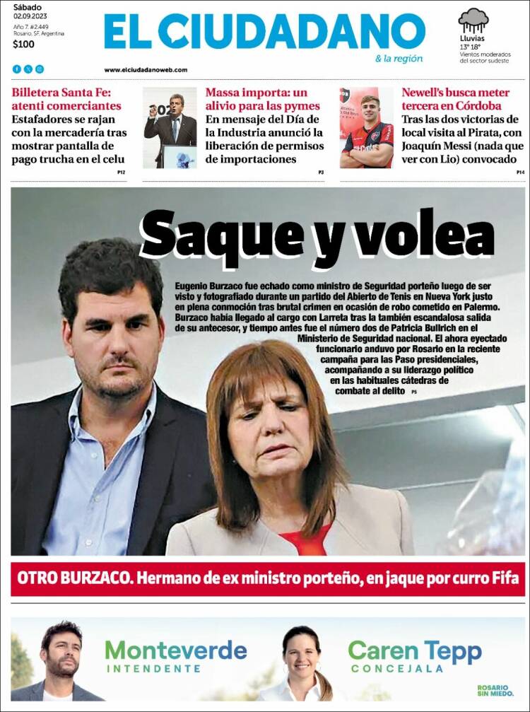 Portada de Diario El Ciudadano (Argentina)