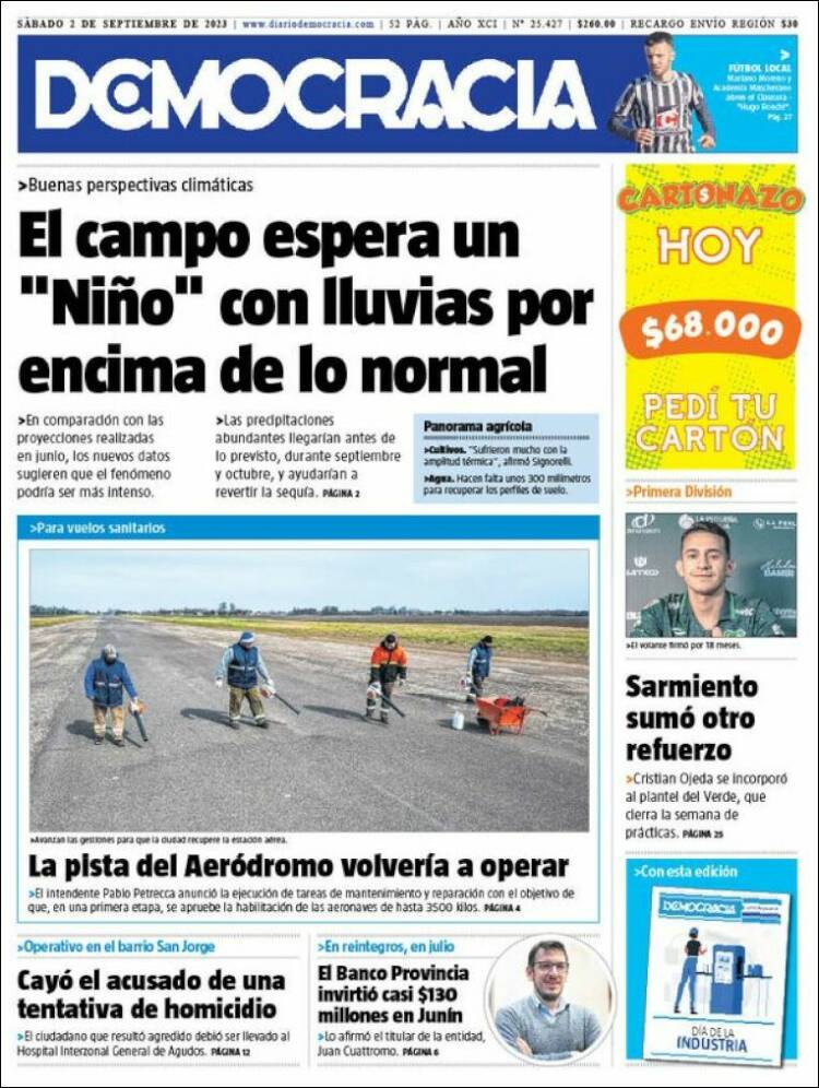 Portada de Diario Democracia (Argentina)