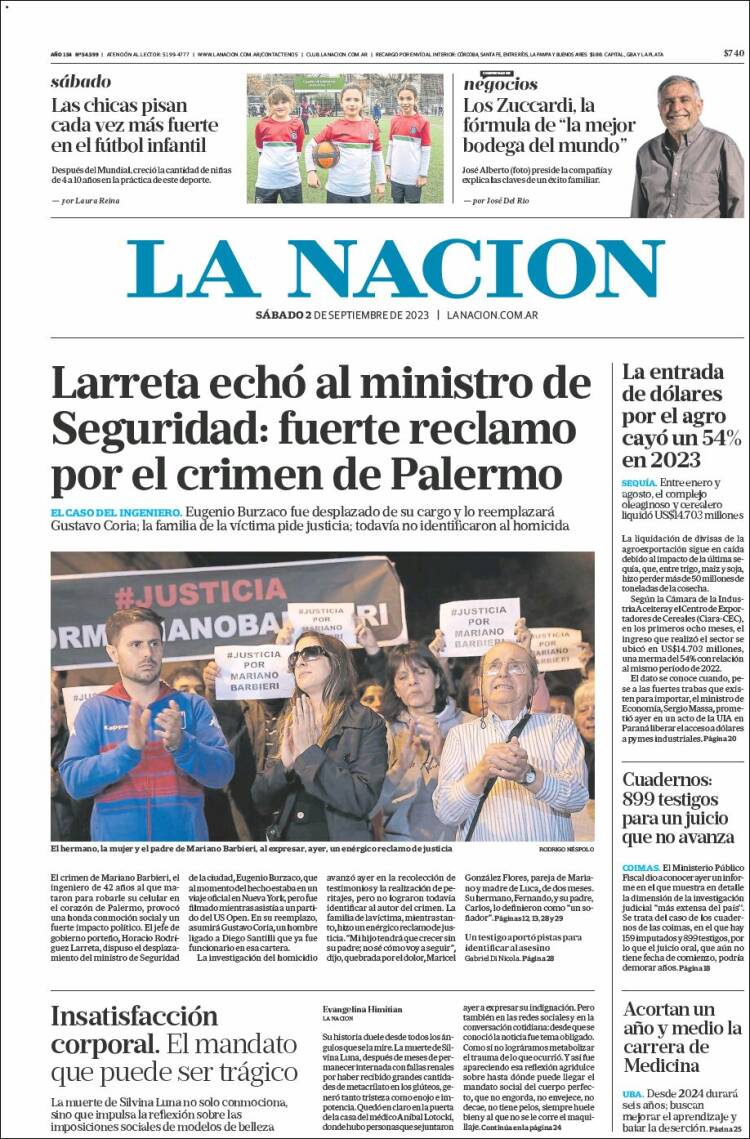 Portada de La Nación (Argentina)