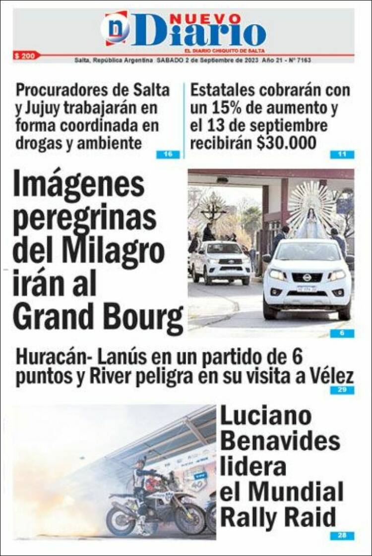 Portada de Nuevo Diario de Salta (Argentina)