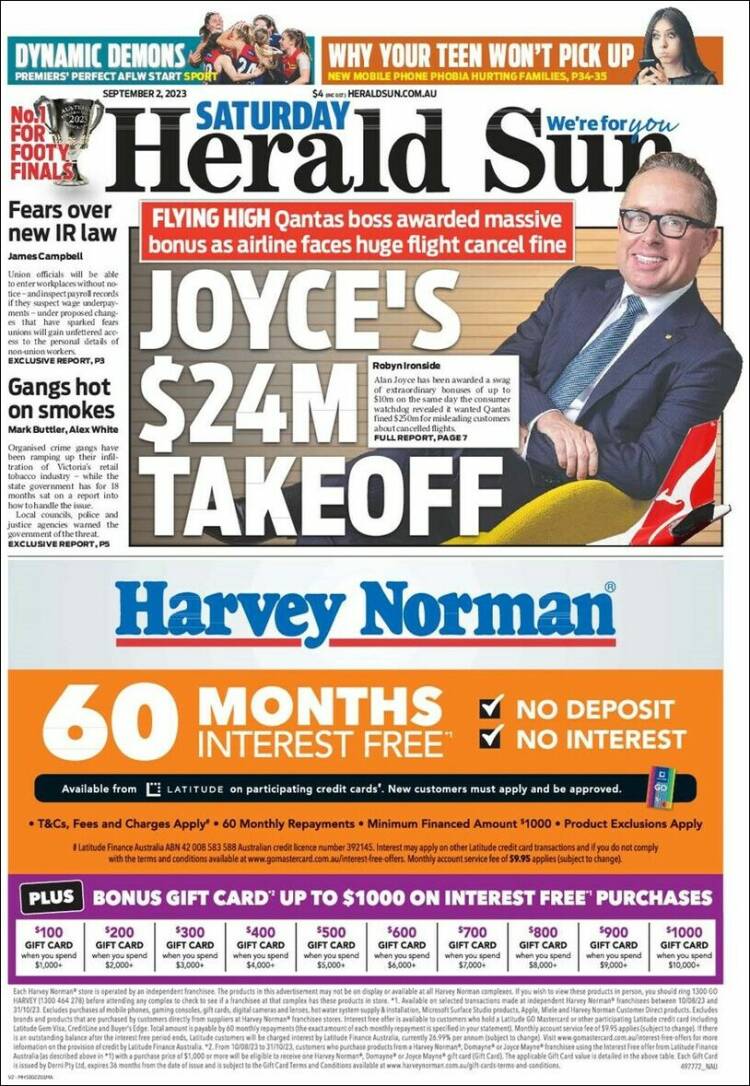 Portada de Herald Sun (Australia)