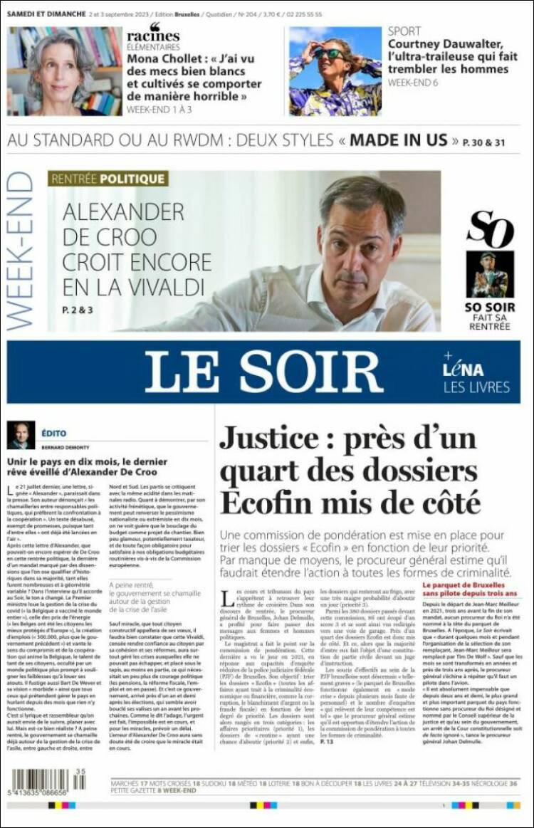 Portada de Le Soir (B&eacute;lgica)