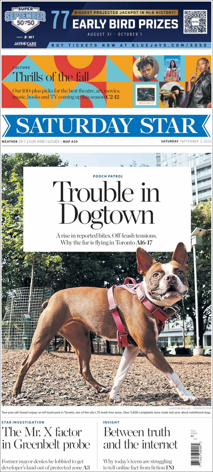 Portada de The Toronto Star (Canadá)