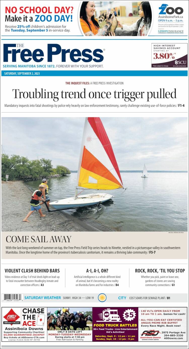 Portada de Winnipeg Free Press (Canadá)