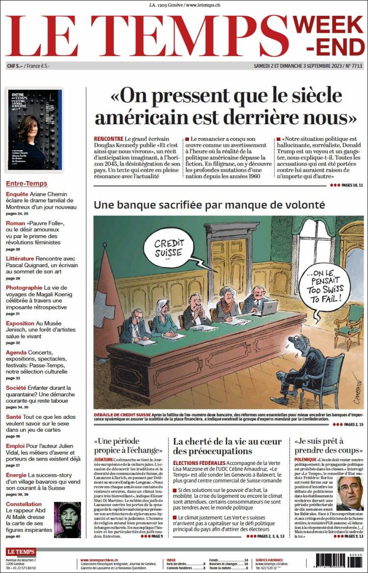 Portada de Le Matin (Suiza)