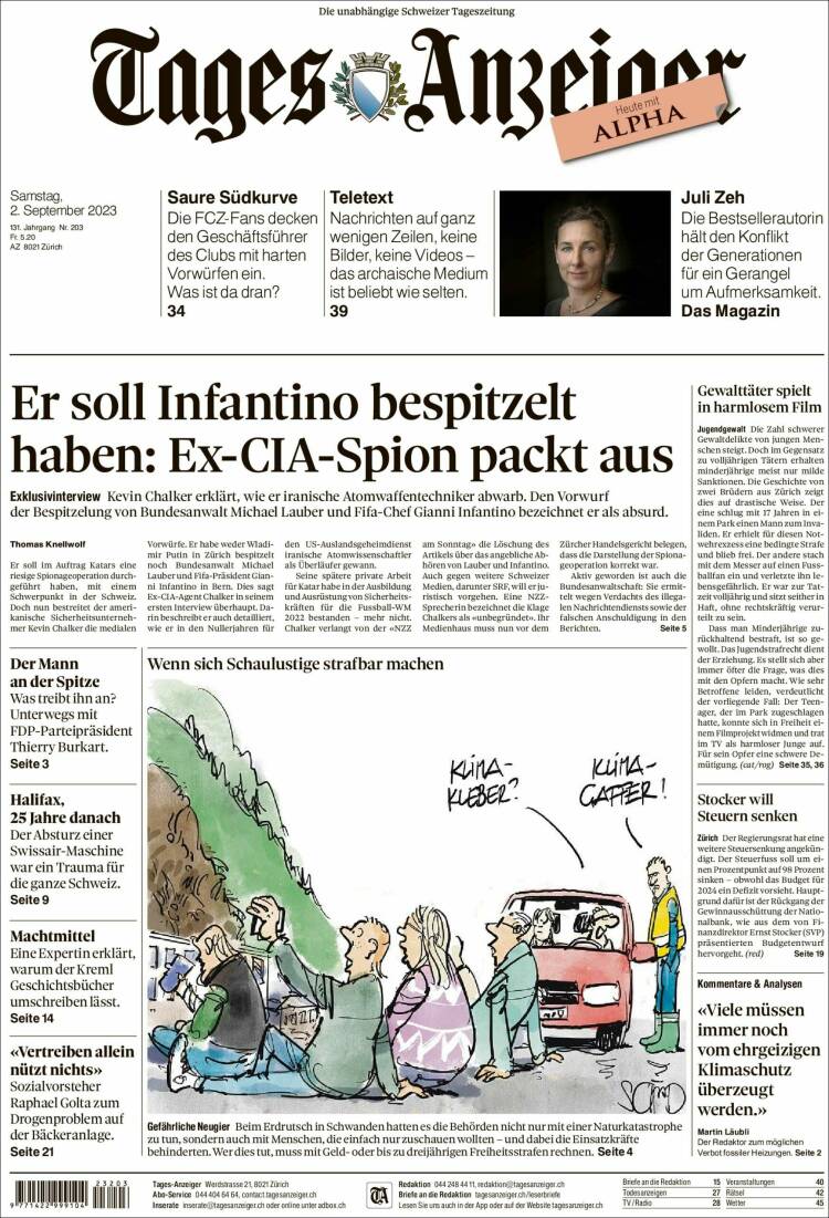 Portada de Tages-Anzeiger (Suiza)