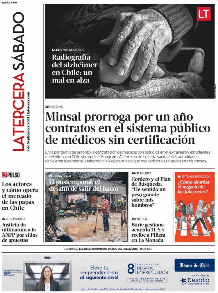 Portada de La Tercera (Chile)