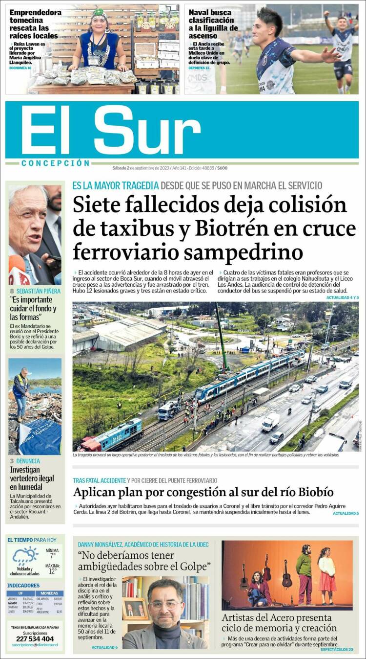 Portada de El Sur (Chile)