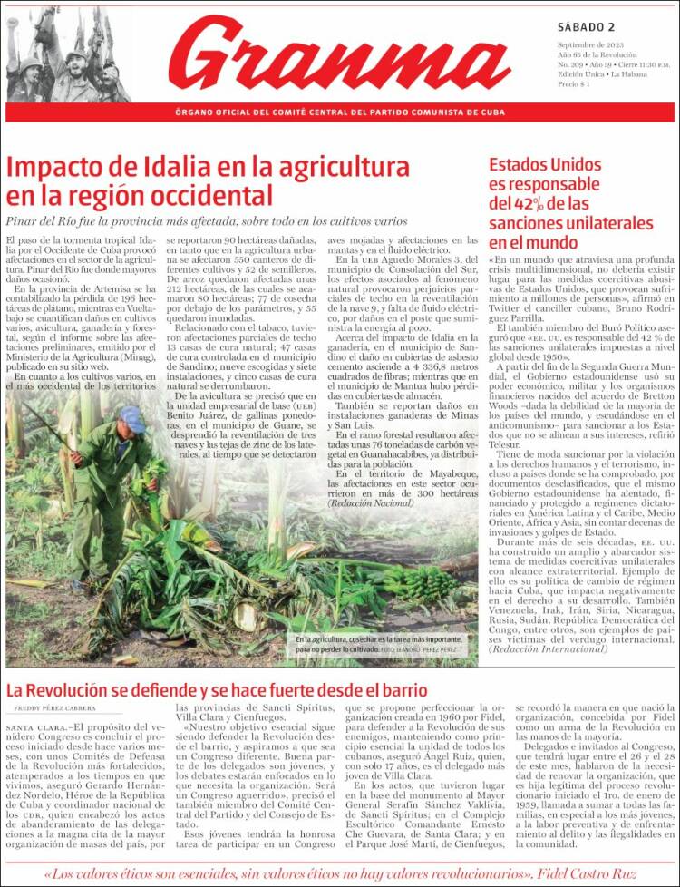 Portada de Granma (Cuba)