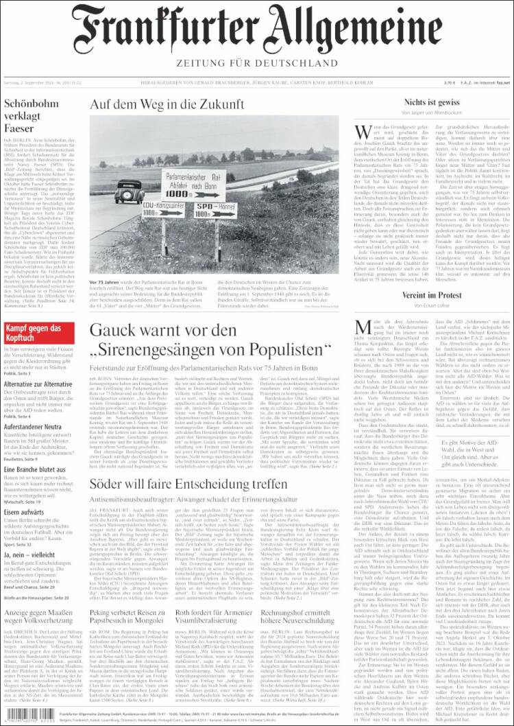 Portada de Frankfurter Allgemeine (Alemania)