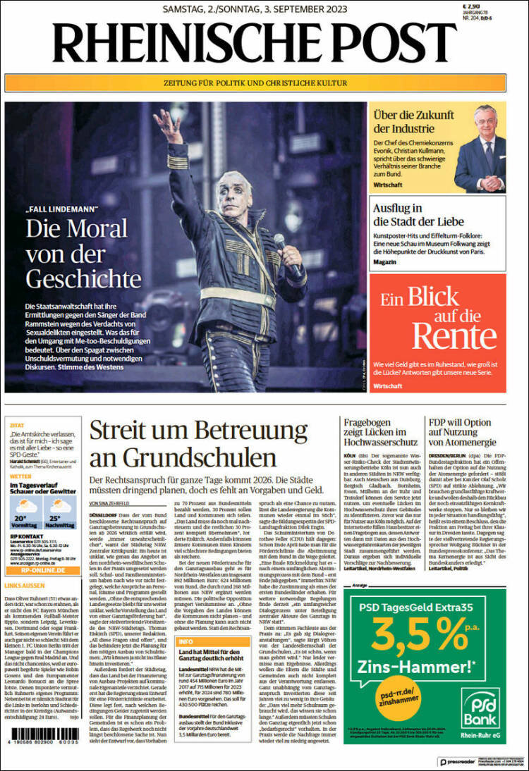 Portada de Rheinische Post (Alemania)