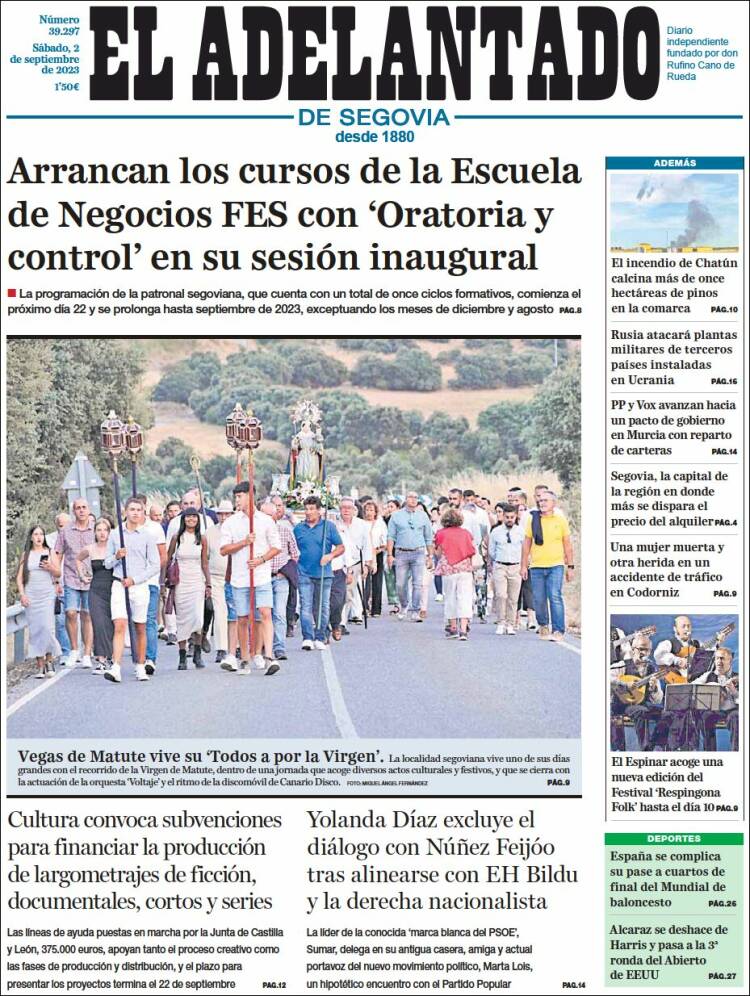 Portada de El Adelantado de Segovia (España)