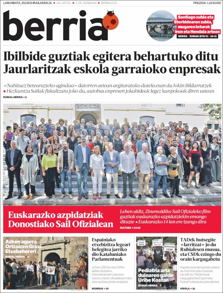 Portada de Berria (España)