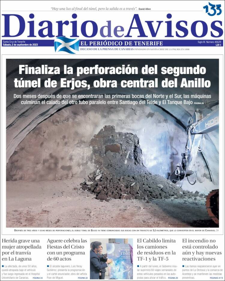 Portada de Diarios de Avisos (España)