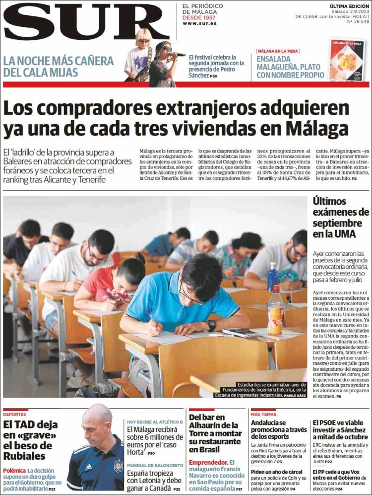 Portada de Diario el Sur (España)
