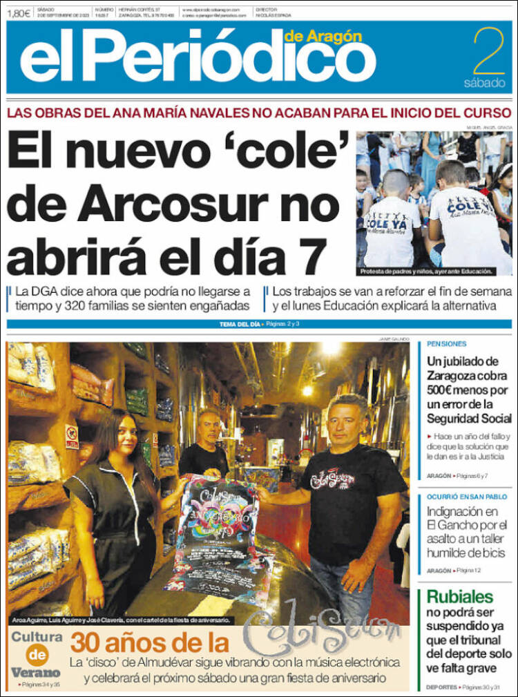 Portada de El Periódico de Aragón (España)