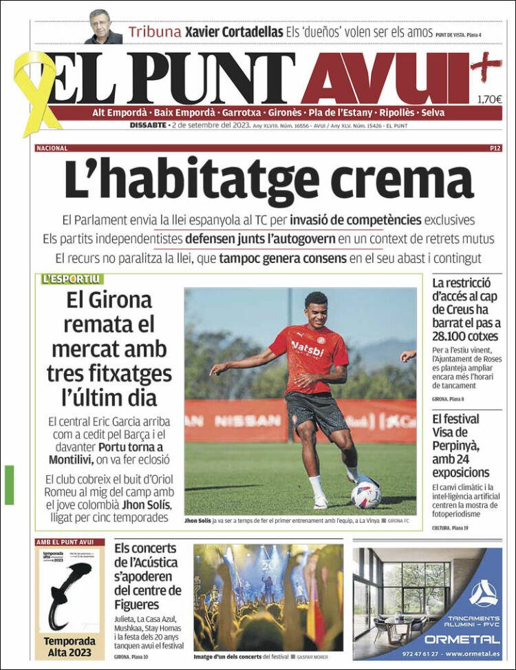 Portada de El Punt Avui - Girona (España)