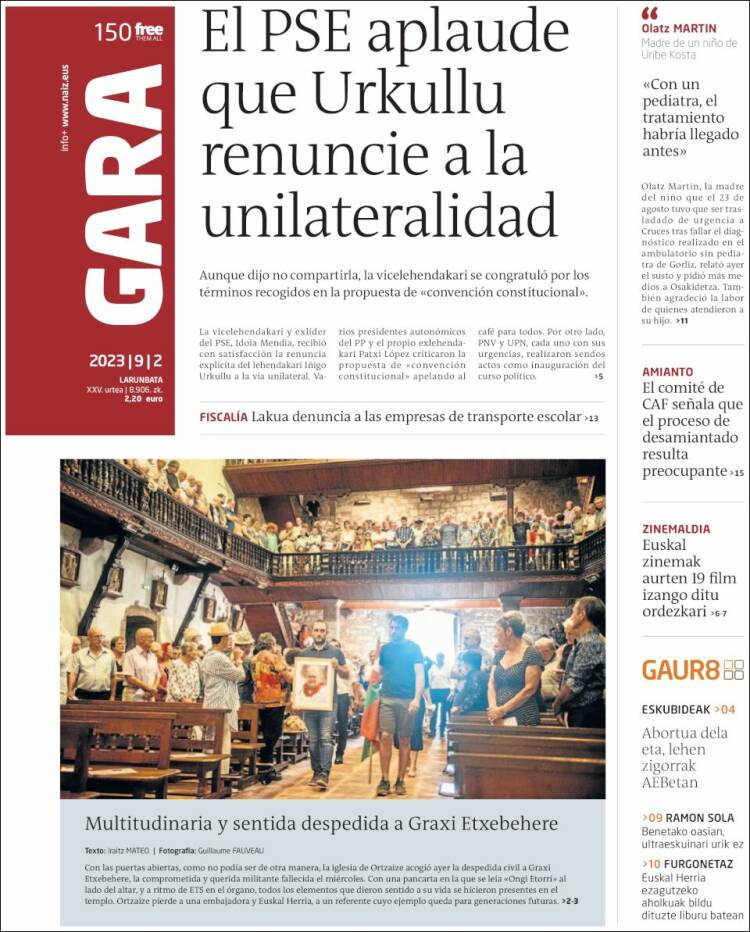 Portada de Gara (España)