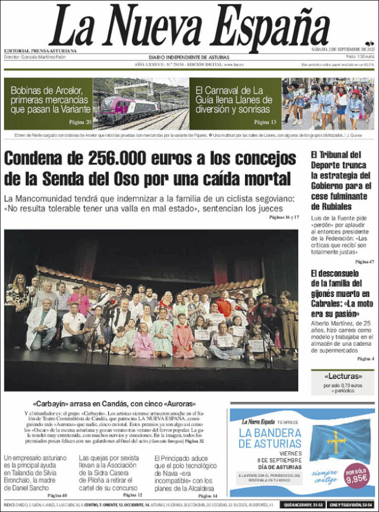 Portada de La Nueva España (España)