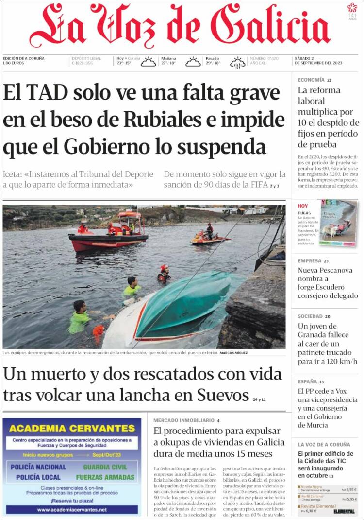 Portada de La Voz de Galicia (España)