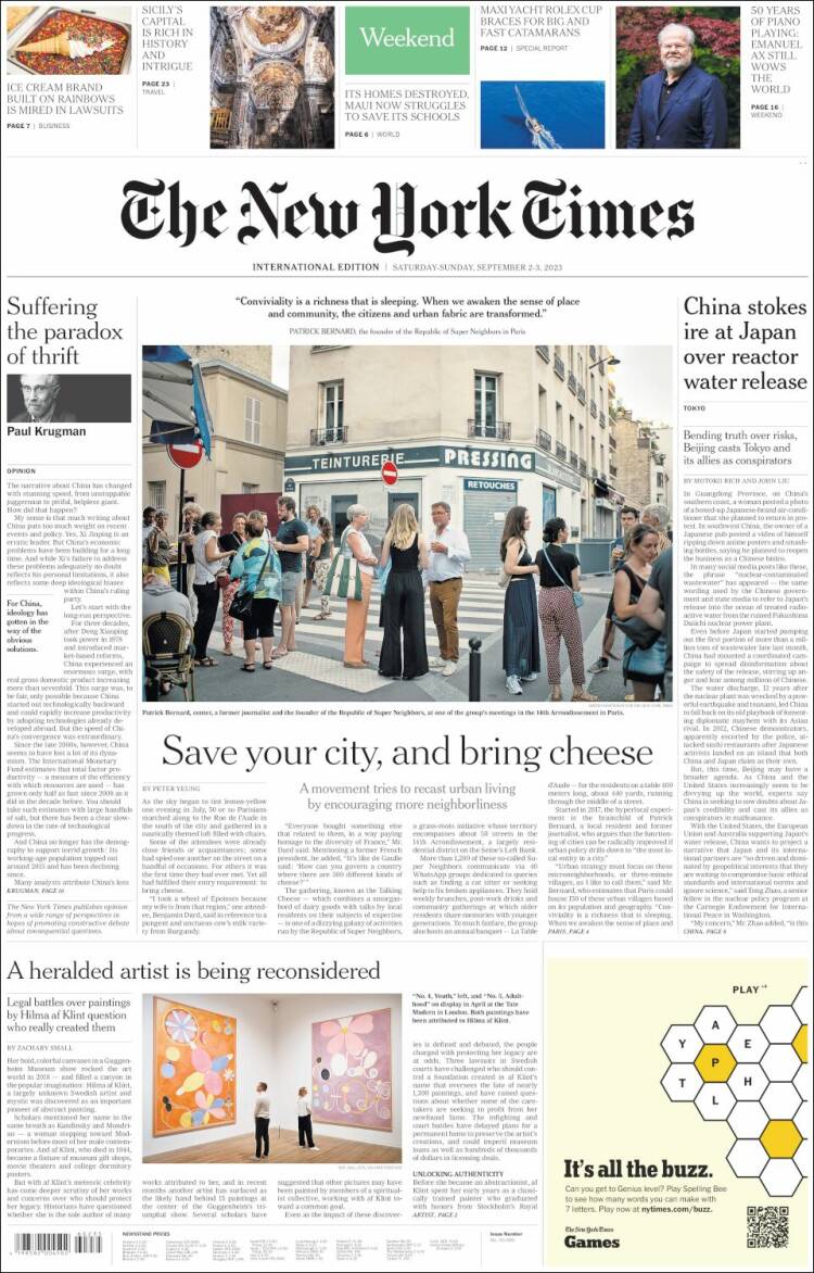 Portada de International New York Times (Europa)