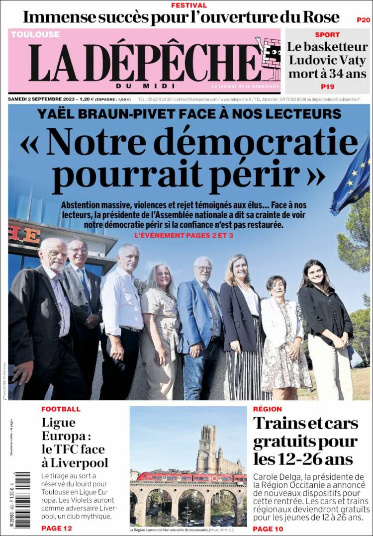 Portada de La Dépêche du Midi (Francia)