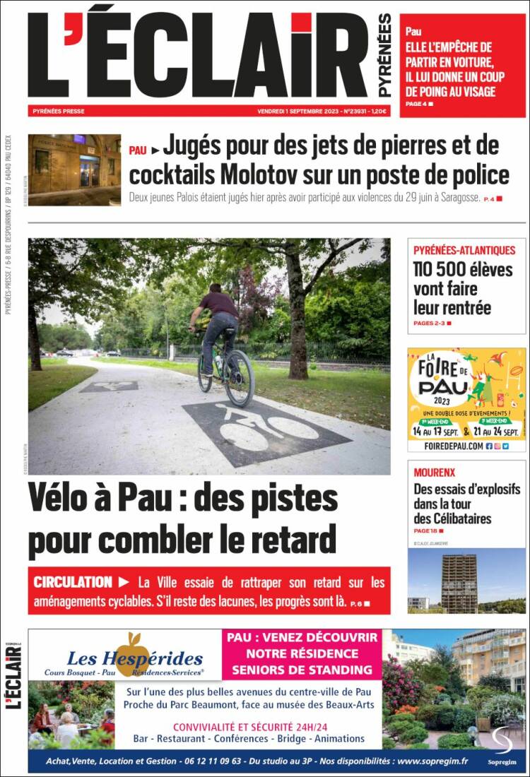 Portada de L'Eclair des Pyrénées (Francia)