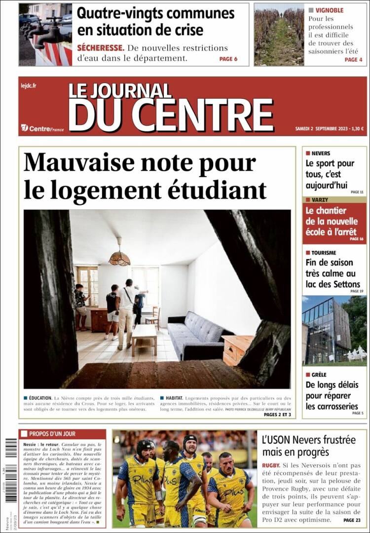 Portada de Le Journal du Centre (Francia)