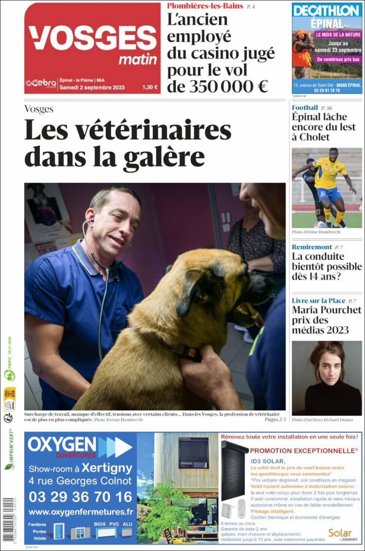 Portada de Vosges Matin (Francia)