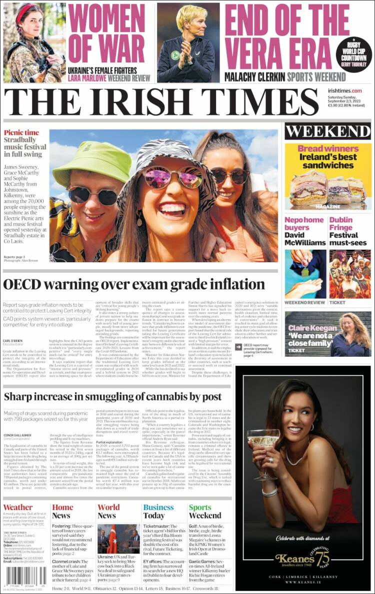 Portada de Irish Times (Irlanda)