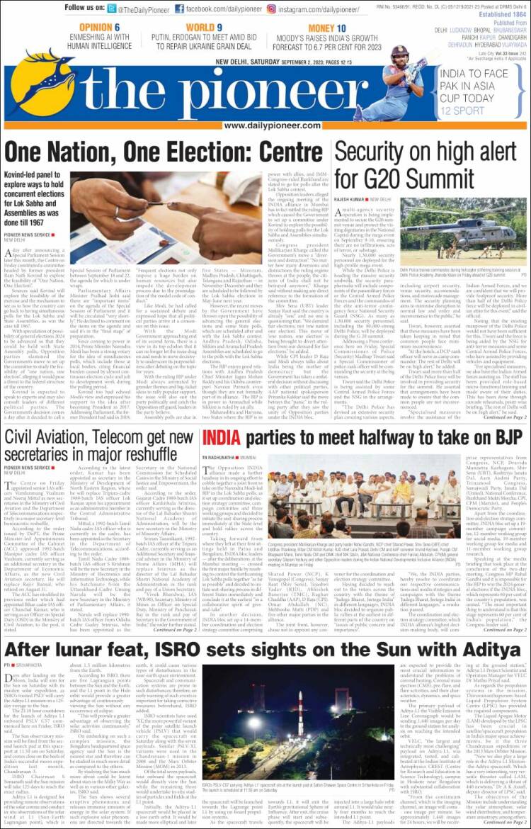 Portada de The Pioneer (India)