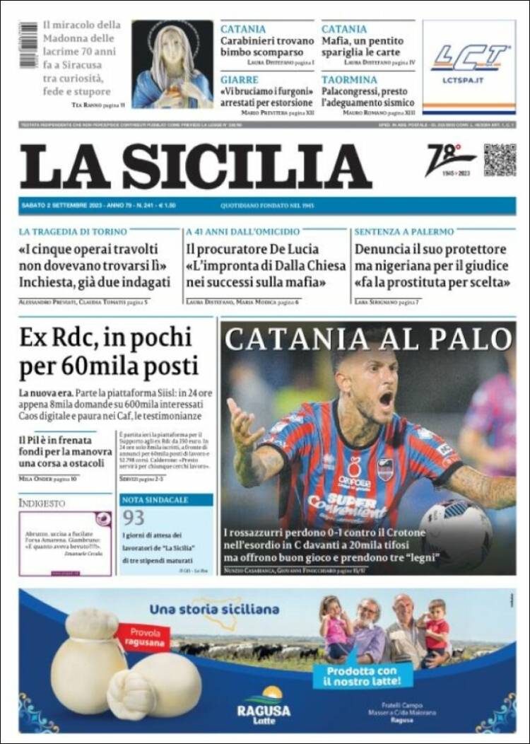 Portada de La Sicilia (Italia)