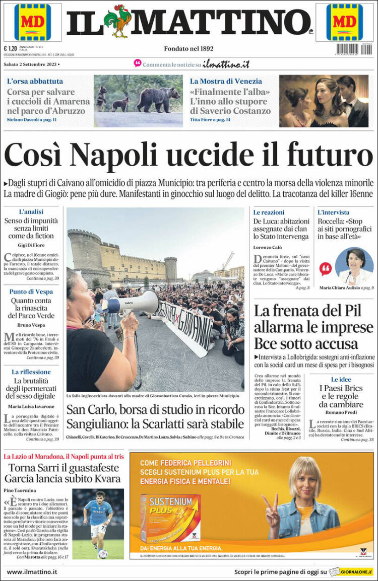 Portada de Il Mattino (Italia)