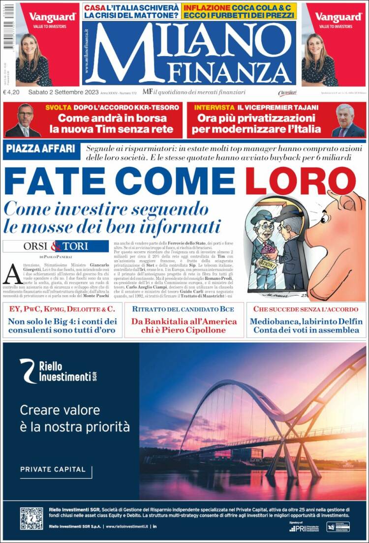 Portada de Milano Finanza (Italia)