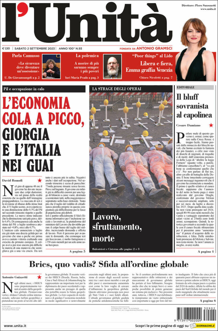 Portada de l'Unità (Italia)