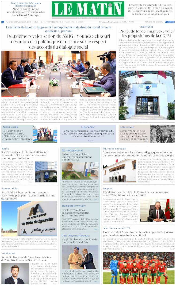 Portada de Le Matin (Marruecos)