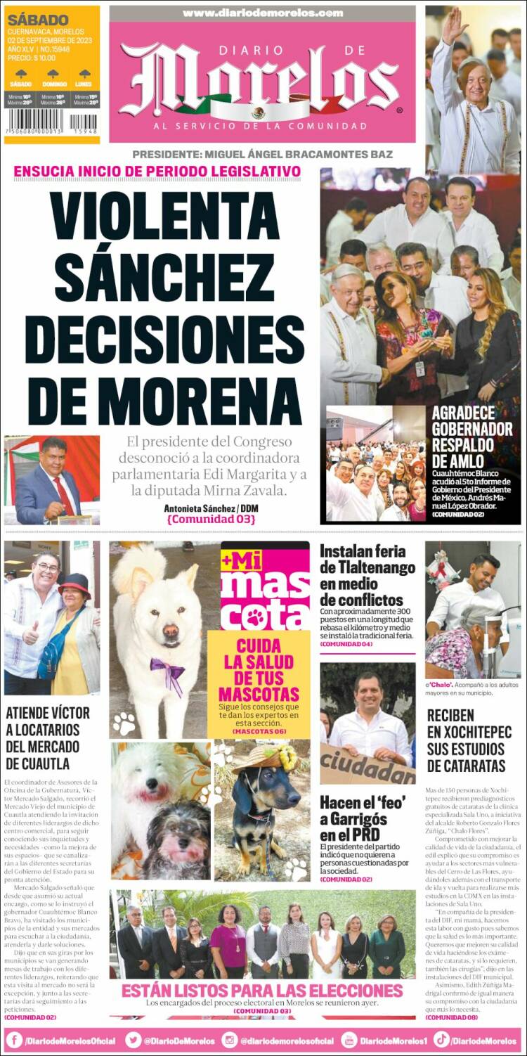 Portada de Diario de Morelos (M&eacute;xico)