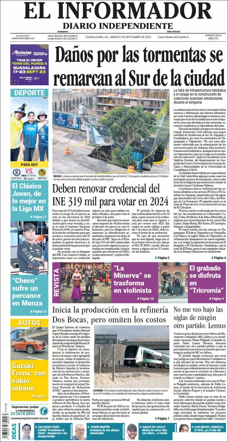 Portada de El Informador (M&eacute;xico)