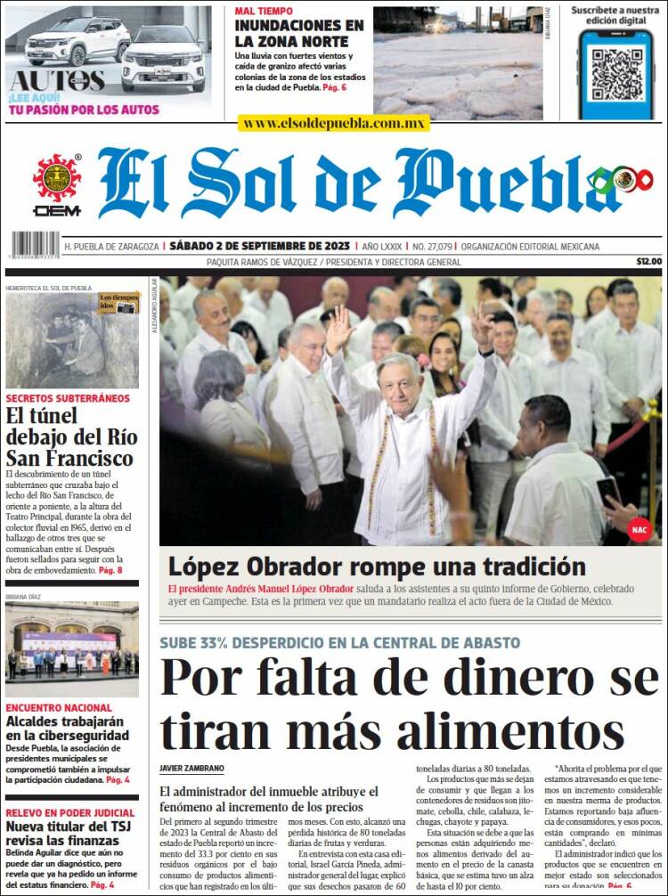 Portada de El Sol de Puebla (M&eacute;xico)