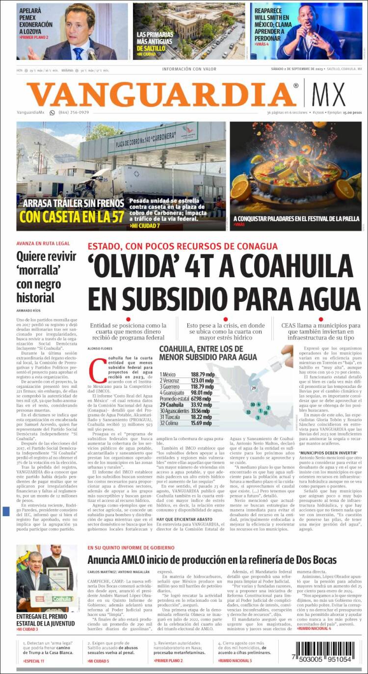 Portada de Vanguardia (M&eacute;xico)