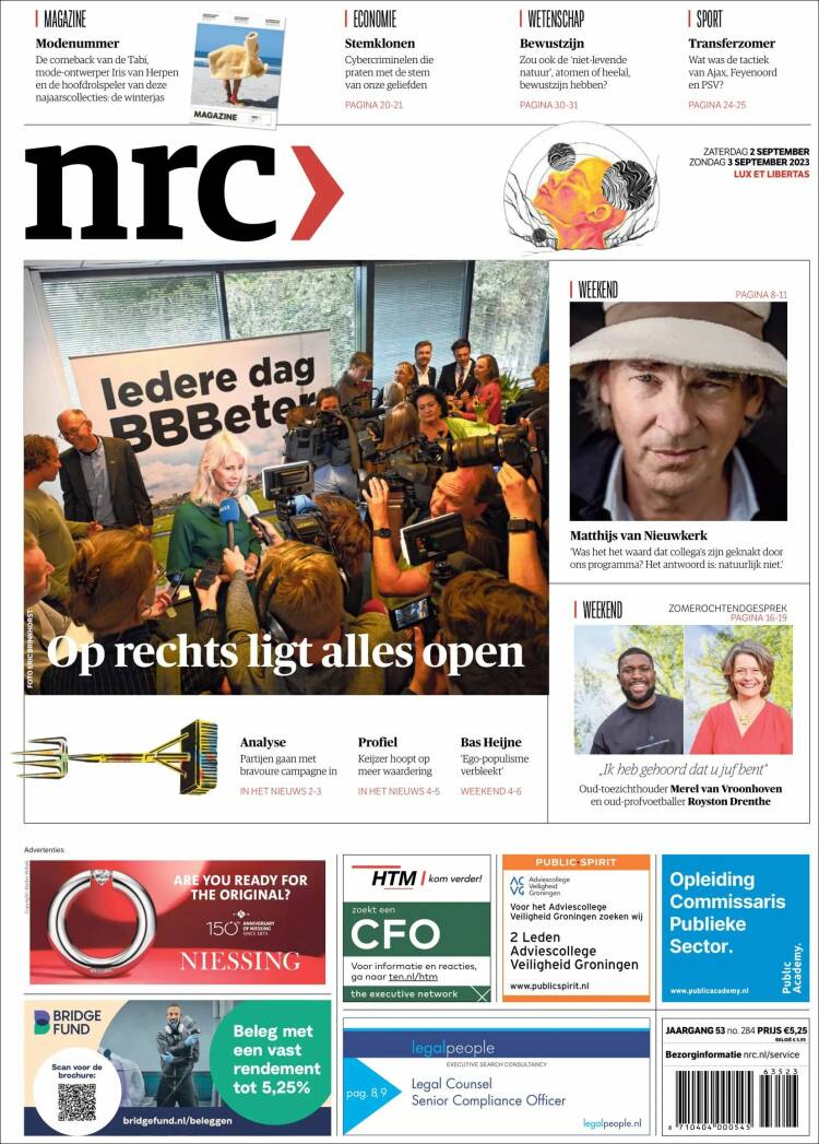 Portada de NRC Handelsblad (Pa&iacute;ses Bajos)