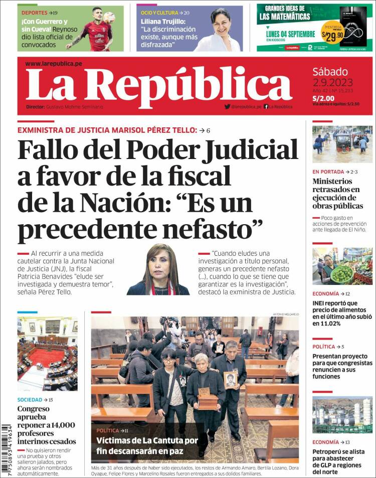 Portada de La Republica (Perú)