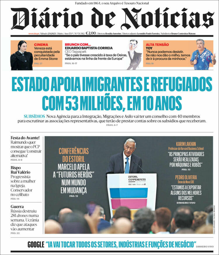 Portada de Diário de Noticias (Portugal)
