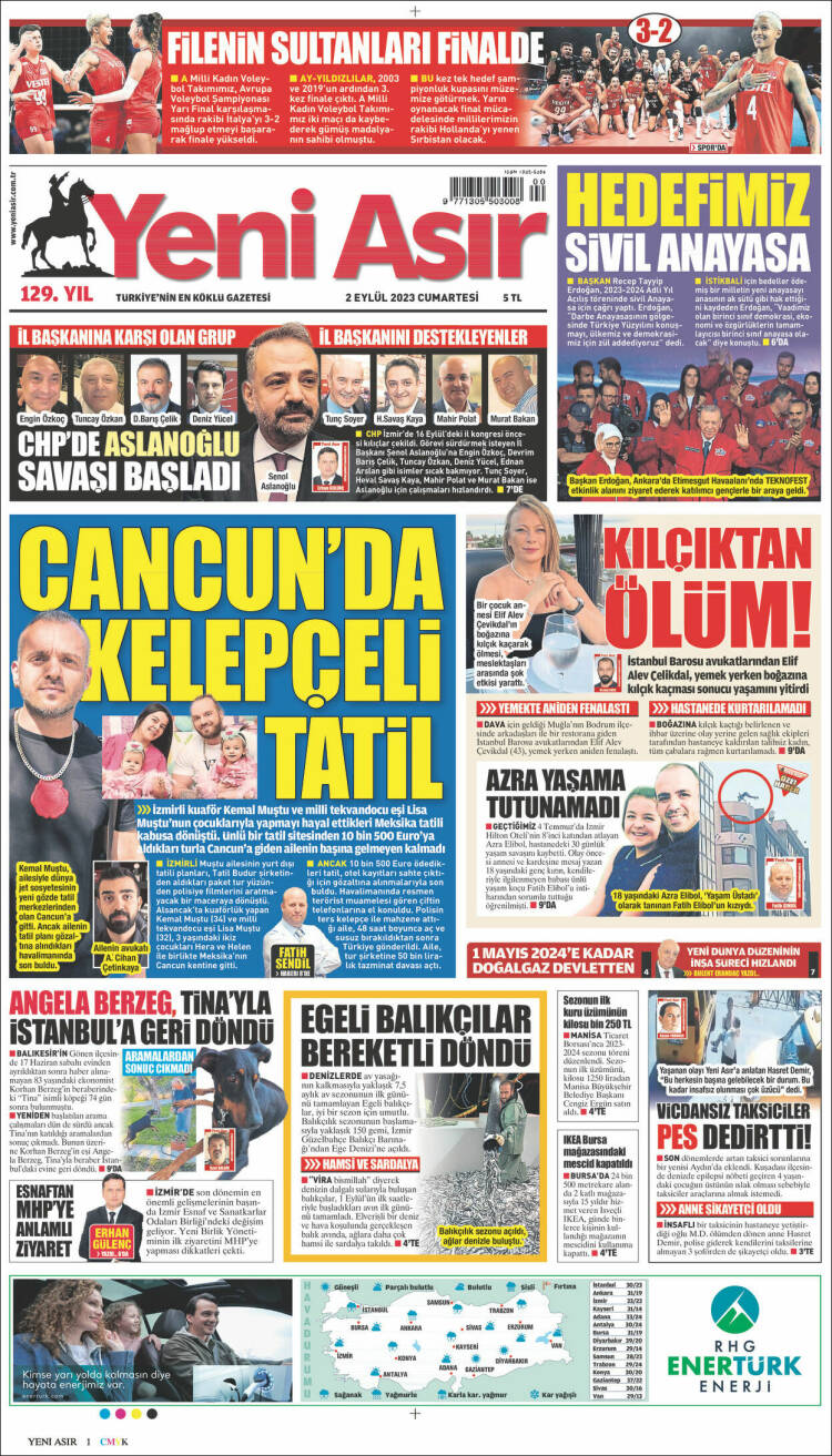 Portada de Yeni Asır (Turqu&iacute;a)