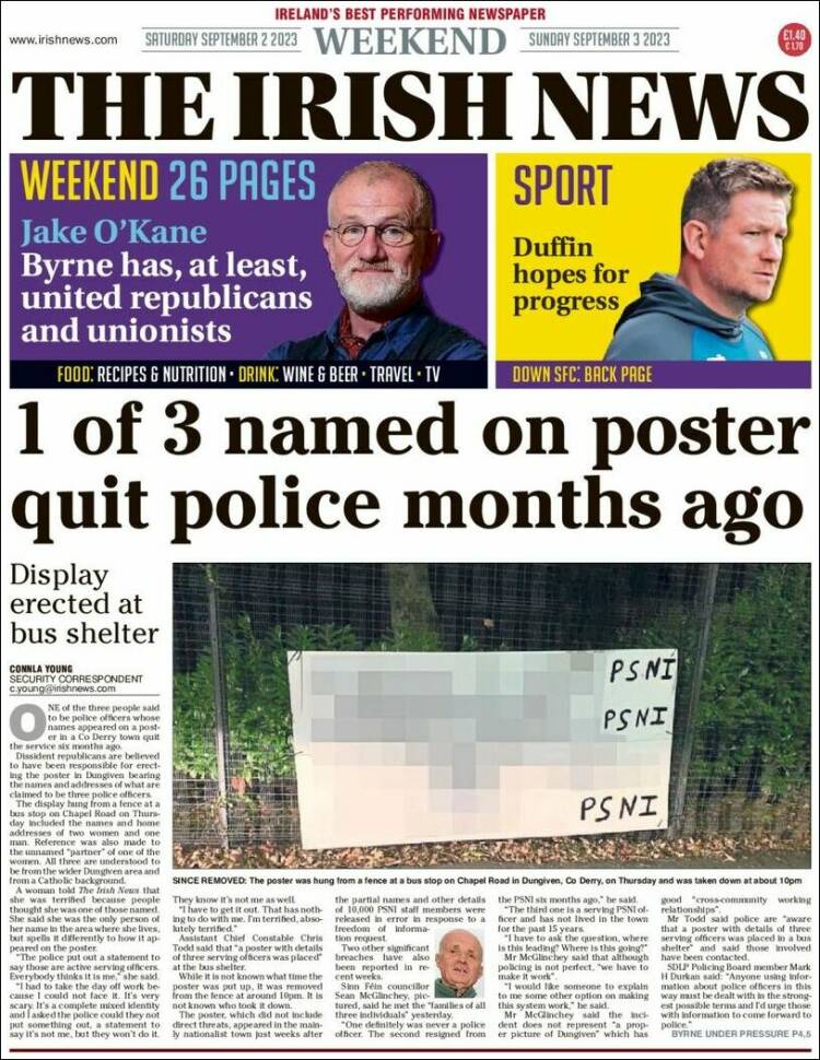 Portada de Irish News (Reino Unido)