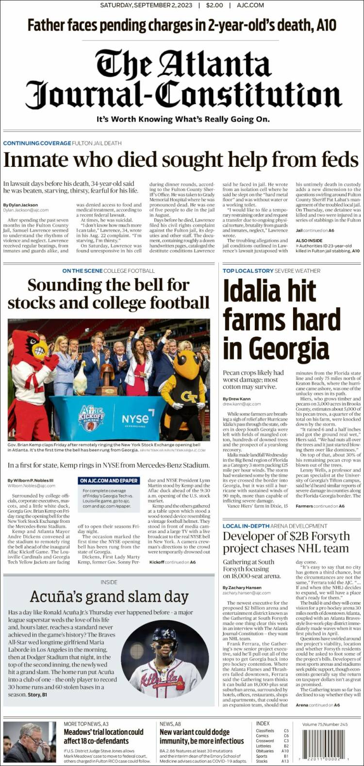 Portada de The Atlanta Journal-Constitution (USA)