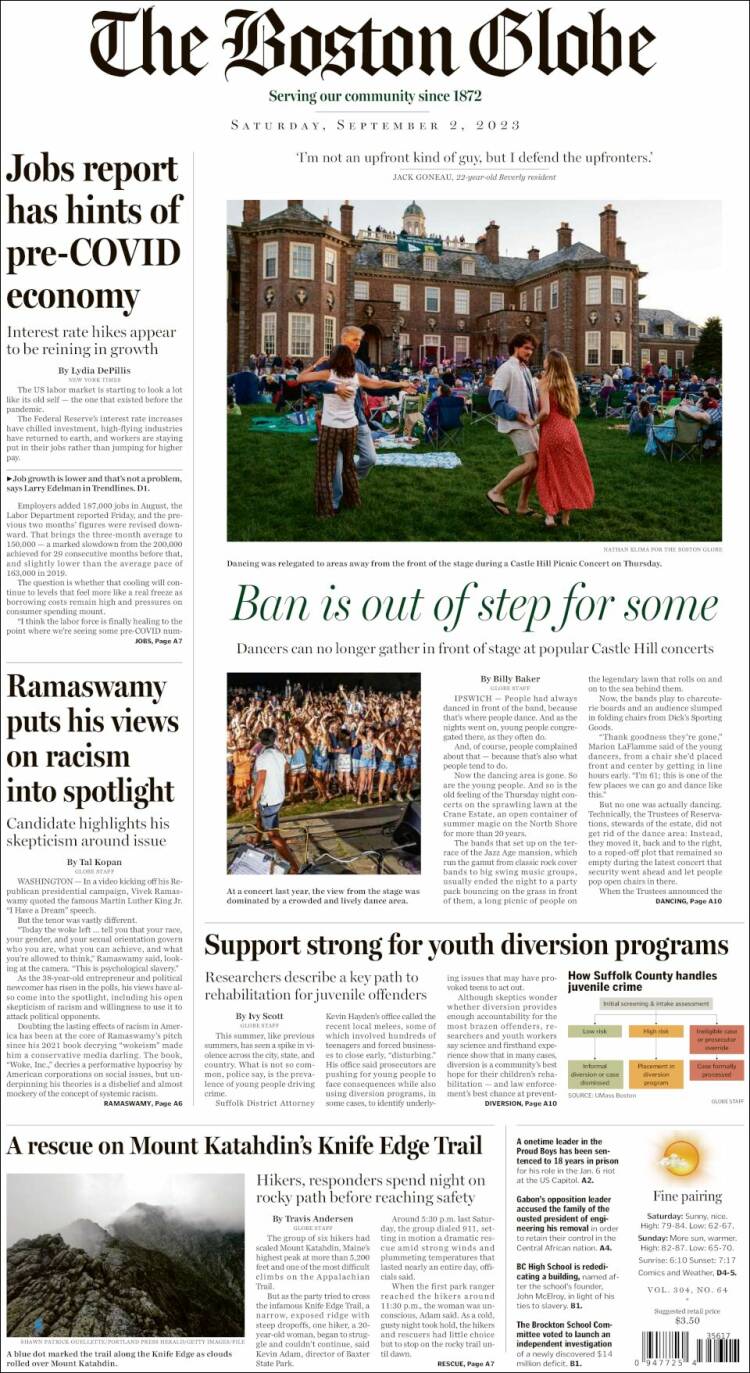 Portada de Boston Globe (USA)