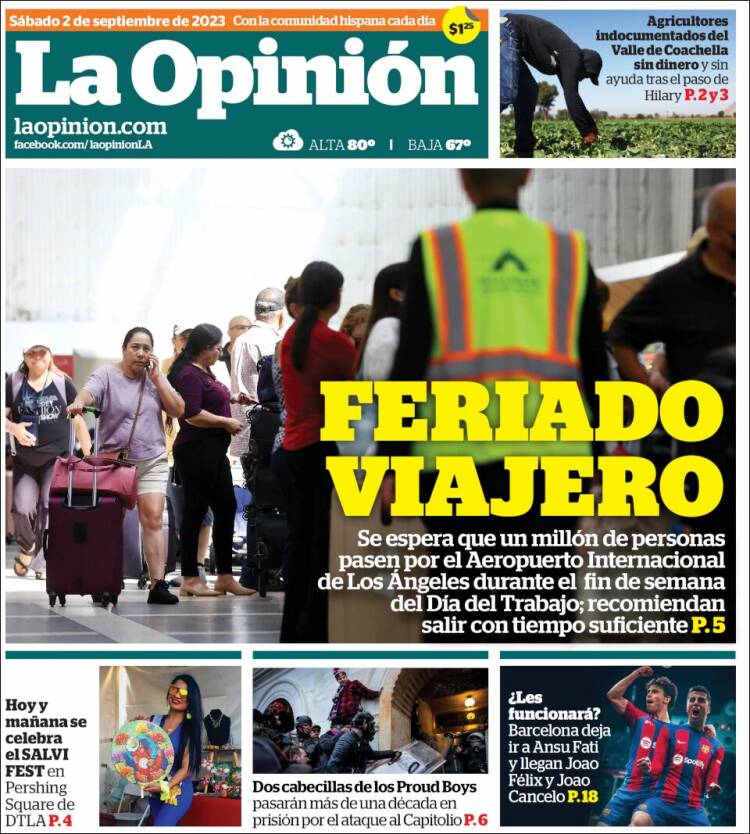 Portada de La Opinión (USA)